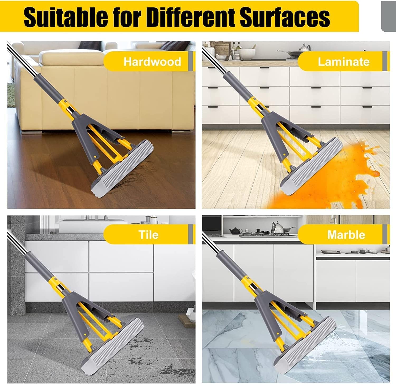 ™Stainless Steel Sponge Mop with Long Handle – Floor, Bathroom, Kitchen & Office Use